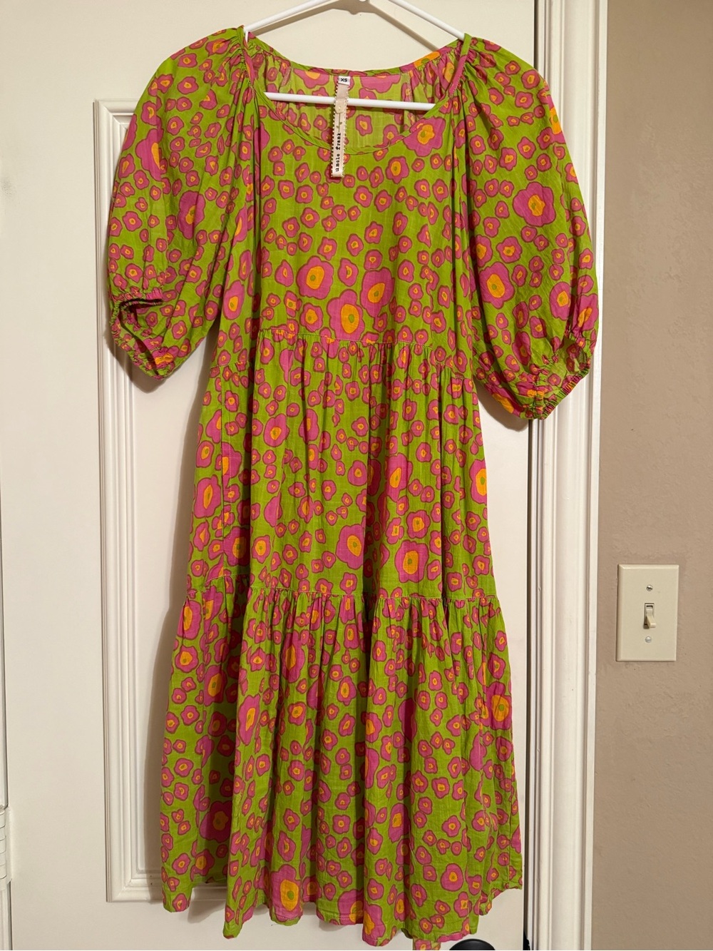 Uncle Frank Lime Green Pink & Yellow Floral Midi Dress - Picture 1 of 2